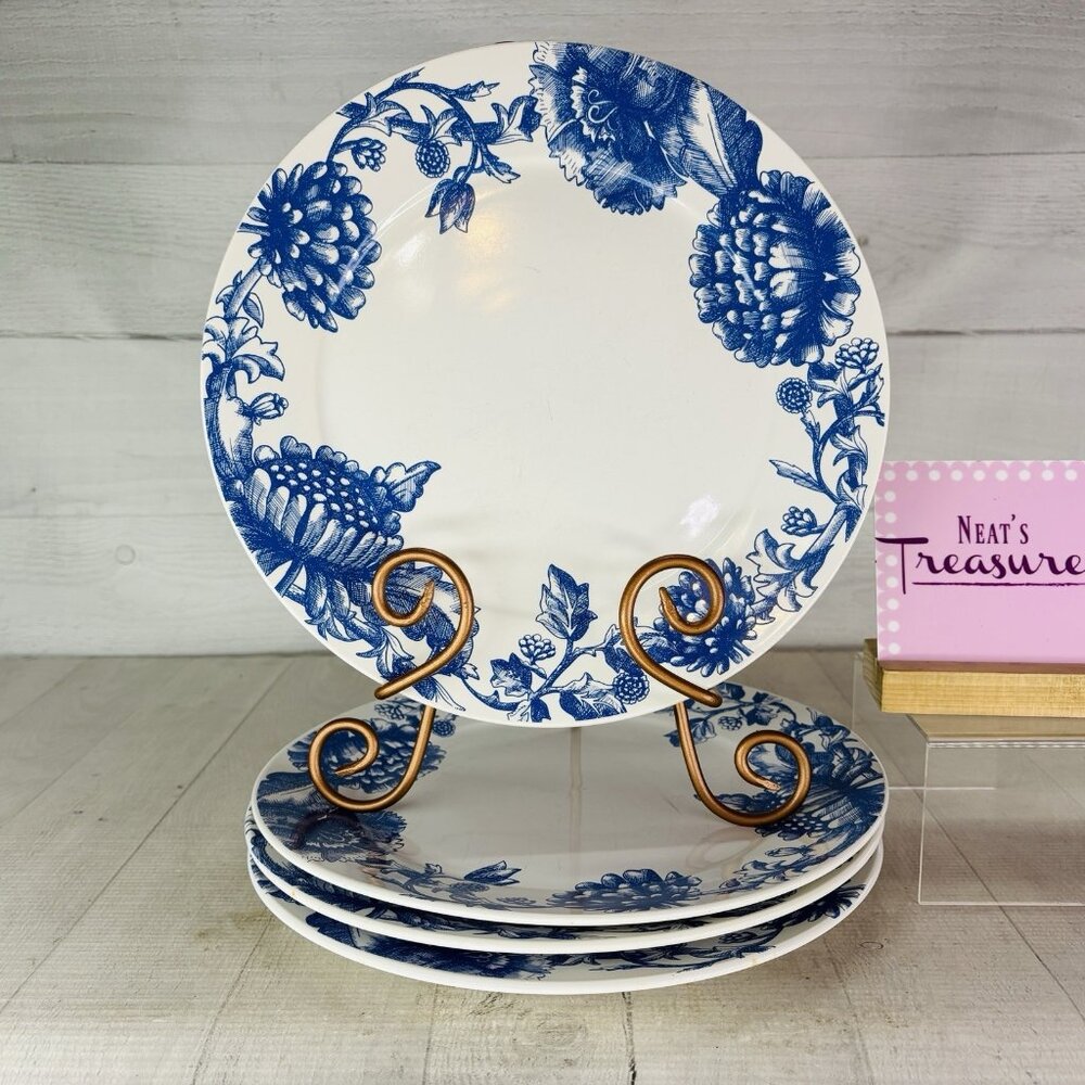 Biltmore CHATEAU Blue Floral White Round Porcelain 11" Dinner Plates Set of 4